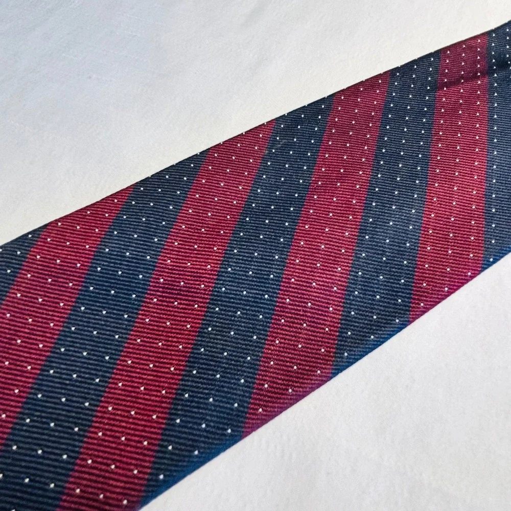 Robert Talbott Necktie Mens Burgundy Navy Striped Silk Woven in England 3